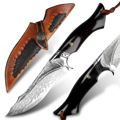 Купить Hunting Knives Japanese Damascus Knife VG10 Steel Camping Skinning Tool Outdoor Tactical Combat Knife Mountaineering Rescue Saber EDC with Leather Case