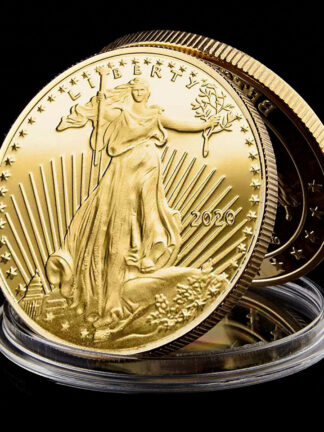 Купить 20pcs Non Magnetic 999 Fine Memorial US Eagle Craft Status Of American Liberty In God We Trust Gold Plated Souvenir Coin