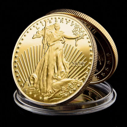 Купить 20pcs Non Magnetic 999 Fine Memorial US Eagle Craft Status Of American Liberty In God We Trust Gold Plated Souvenir Coin