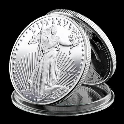 Купить 20pcs Non Magnetic 999 Fine Memorial US Eagle Craft Status Of American Liberty In God We Trust Silver Plated Souvenir Coin