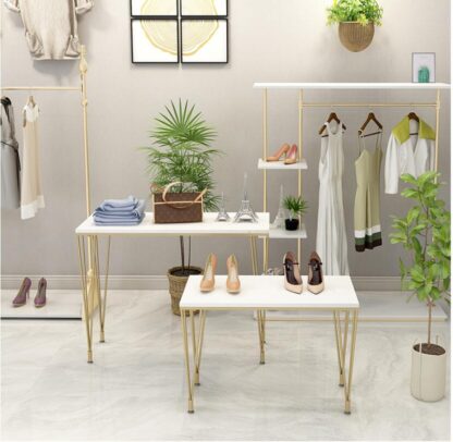 Купить flower shop display table Commercial Furniture gold high low water combination shoes bag tables