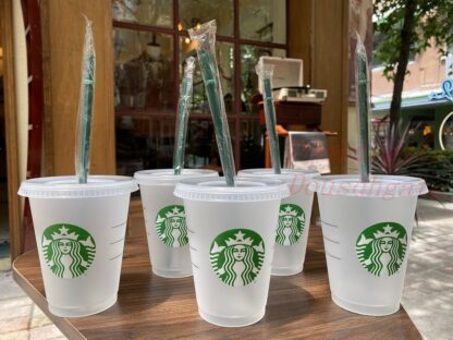 Купить Starbucks 16oz/473ml Plastic Tumbler Reusable Clear Drinking Flat Bottom Cup Pillar Shape Lid Straw Mug Bardian 50pcs