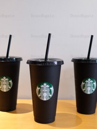 Купить Starbucks 24oz/710ml Plastic Tumbler Reusable Black Drinking Flat Bottom Cup Pillar Shape Lid Straw Mug 10PCS