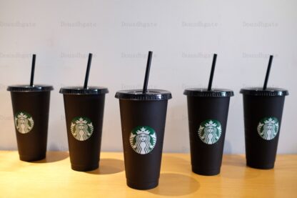 Купить Starbucks 24oz/710ml Plastic Tumbler Reusable Black Drinking Flat Bottom Cup Pillar Shape Lid Straw Mug 10PCS