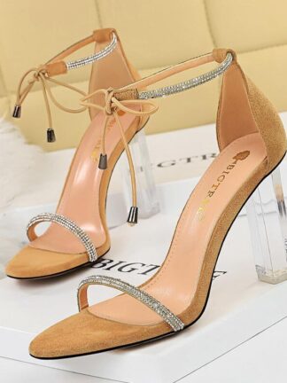 Купить Dress Shoes Diamond thin heel sandals woman sexy party stilettos summer ankle strap pointed peep-toe heels