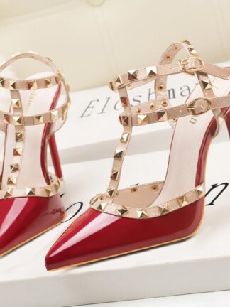 Купить Slingback Women Pumps Spring 9cm Summer Sandals Transparent heels rivets Wedding Shoes Clear Strap Spike Heels