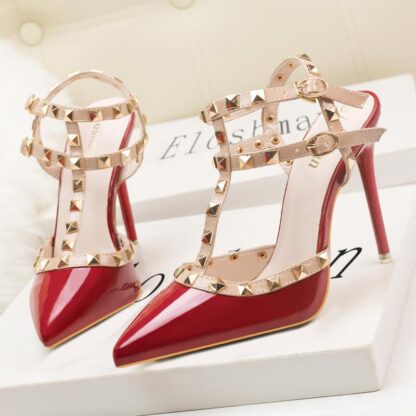 Купить Slingback Women Pumps Spring 9cm Summer Sandals Transparent heels rivets Wedding Shoes Clear Strap Spike Heels