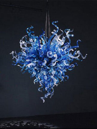 Купить Contemporary Blue Color Lamps Hanging Lights Led Chandelier for Home Hand Blown Glass Chandeliers 24" X 32" Italian Style Energy Saving