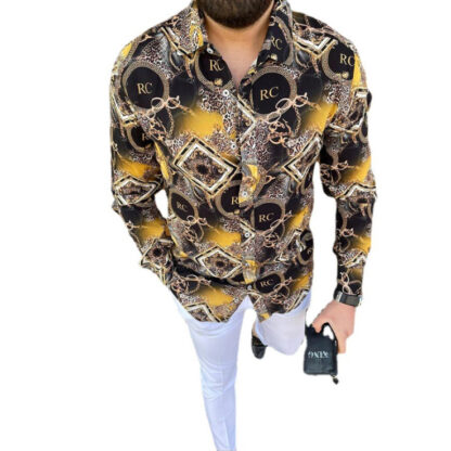 Купить Plus Sizes 3XL Men's Casual Retro Blusa Shirts Long Sleeve Autumn Hawaiian Shirt Skinny Fit Printed Pattern Man Clothes Cardigan Blouse
