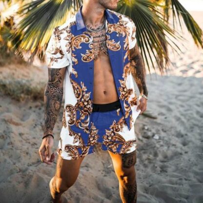 Купить Swimsuit Men's Summer Tracksuits Hawaii Short Sleeve Button Down Nice Printed Shirt Tops Shorts Sets Clothes