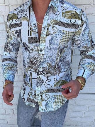 Купить Autumn lapel 3D printing hawaiian shirts chemise casual slim fit hombre top youth man long sleeved shirt uomo clothing