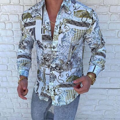 Купить Autumn lapel 3D printing hawaiian shirts chemise casual slim fit hombre top youth man long sleeved shirt uomo clothing