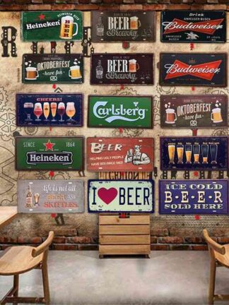 Купить Beer Tin Sign Car Plate License Vintage Shabby Pub Bar Wall Plaques Posters Restaurant Rome Decor Metal Hanging Paintingsa