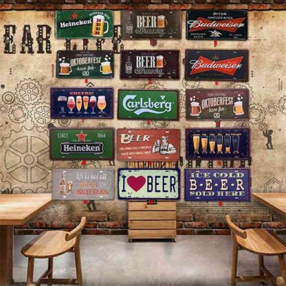 Купить Beer Tin Sign Car Plate License Vintage Shabby Pub Bar Wall Plaques Posters Restaurant Rome Decor Metal Hanging Paintingsa