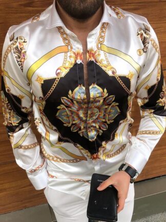 Купить men Shirts clothing retro printing blouse black white shirts with long sleeve Digital Printed plus size button down top Casual Homme Bohemian Tops 3xl 2xl blouses