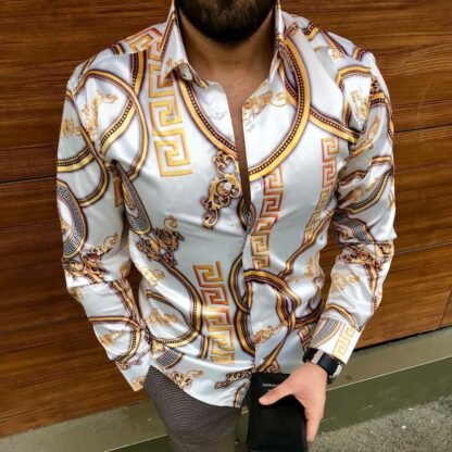 Купить fashion button up mens casual shirts camisa blusa plus size 3xl lujo clothing top chain Blouse spring autumn hawaii Blouse Homme Clothes wholesale sale shirt