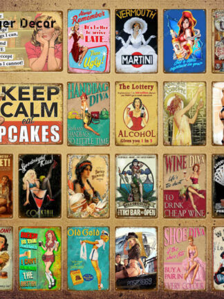 Купить Pin Up Girls With Beer Whiskey Coffee Metal Signs For Pub Bar Cafe Party Home Casino Decor Martini Vintage Wall Poster YI-098