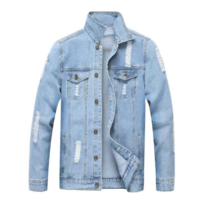 Купить Jeans Jakcet Men Blue Denim Jackets Male Spring Autumn Clothing Streetwear Casual Slim Fit Ripped Jean Coat