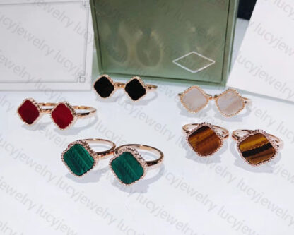 Купить Designer Ring Clover Stones Rings Lovers Wedding for Man Woman 2 Style 15 Color Top Quality
