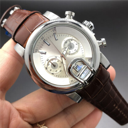 Купить Men's Automatic Quartz Stainless Steel Watch 40mm Sliding Clasp Dual Dial Full Functional Leather Watches