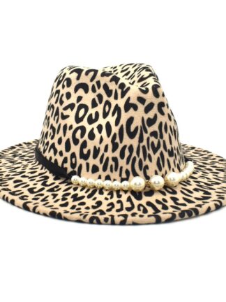 Купить Wide Brim Hats Fashion Retro Leopard Print Pearl Jazz Top Hat Winter Imitation Woolen Ladies Versatile Fedora Panama 3608 Q2