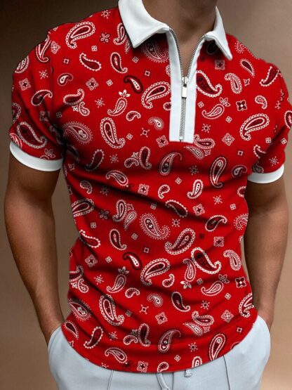 Купить menswear Printed POLO shirt zipper loose T-shirt short sleeved hip hop top men