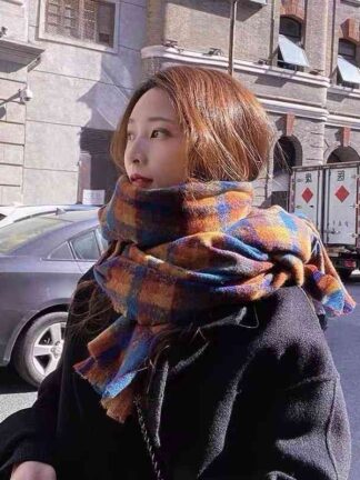 Купить Plaid Scarf women's autumn winter Korean version long student couple shawl warm and versatile lovely net red thick scarf