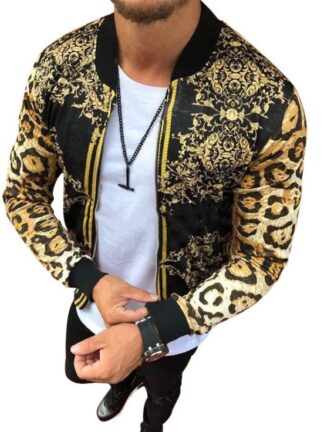 Купить Street hip hop style sweatshirt Autumn zipper coat jacket slim fit leopard print round neck casual jackets outwear Hoodies for Men tracksuit