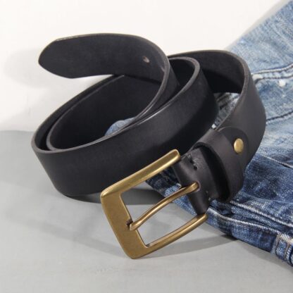 Купить Vintage Luxury Handmade Leather Man's Belt Cowhide Retro All-match Casual Jeans Soft Belt