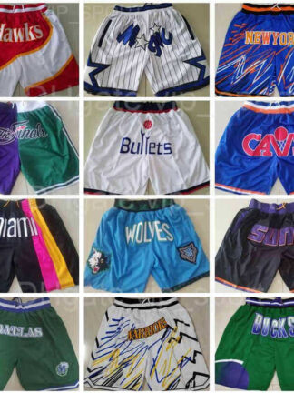Купить Team Basketball Shorts Just Don Wear Sport Pant With Pocket Zipper Sweatpants Hip Pop Blue White Black Purple Mens Stitched Size S-XXXL