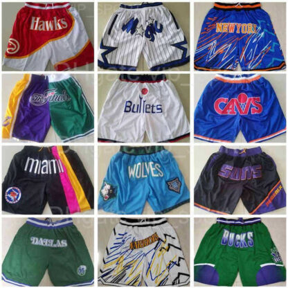 Купить Team Basketball Shorts Just Don Wear Sport Pant With Pocket Zipper Sweatpants Hip Pop Blue White Black Purple Mens Stitched Size S-XXXL