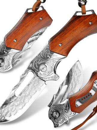 Купить Hand-forged Damascus Steel Folding Knife Outdoor Survival Pocket Knives Fishing Multipurpose EDC Tactical Tool Hiking Self-defense Equipment Christmas Gift