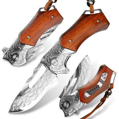 Купить Hand-forged Damascus Steel Folding Knife Outdoor Survival Pocket Knives Fishing Multipurpose EDC Tactical Tool Hiking Self-defense Equipment Christmas Gift