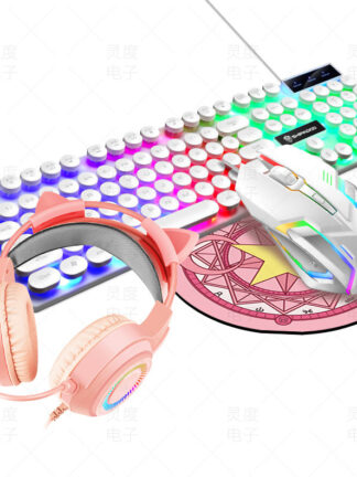 Купить Keyboard Mouse Combos Mechanical Headset Gaming Sets Adjustable Mice USB LED Light Headphone For PC Laptop Gamer 4pcs