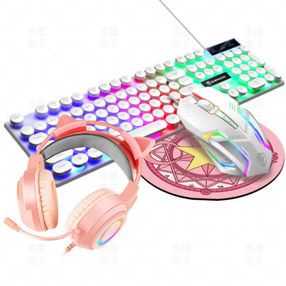Купить Keyboard Mouse Combos Mechanical Headset Gaming Sets Adjustable Mice USB LED Light Headphone For PC Laptop Gamer 4pcs