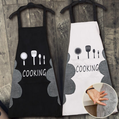 Купить Cute Hand-wipeable Oil Waterproof Fabric Coral Fleece Kitchen Apron for Home Cleaning