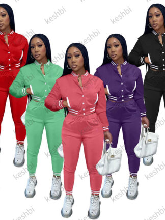 Купить fashion Women Tracksuits Two Piece Set Designer Fall Baseball Uniform Jackets Sweatpants Outfits Sweatsuits Joggers Pants Varsity Suits S-2XL