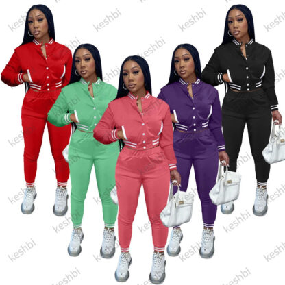 Купить fashion Women Tracksuits Two Piece Set Designer Fall Baseball Uniform Jackets Sweatpants Outfits Sweatsuits Joggers Pants Varsity Suits S-2XL