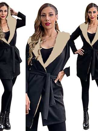 Купить Fashion Wool Jackets Outerwear Women Lace-up Long Cardigan Coats Luxury Designer High Quality Elegant Lapel Wool Blends Jacket Tops