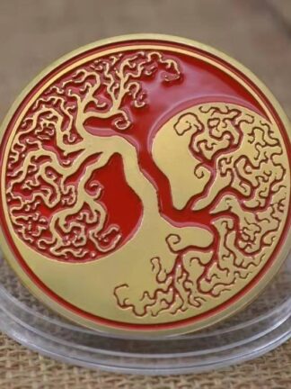 Купить 10PCS Non Magnetic Chinese Tai Chi Tree Gold Plated Coin Medal Home Decorations Lucky Coins New Year Gifts