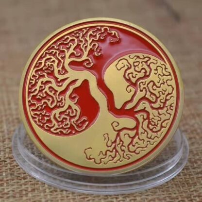 Купить 10PCS Non Magnetic Chinese Tai Chi Tree Gold Plated Coin Medal Home Decorations Lucky Coins New Year Gifts