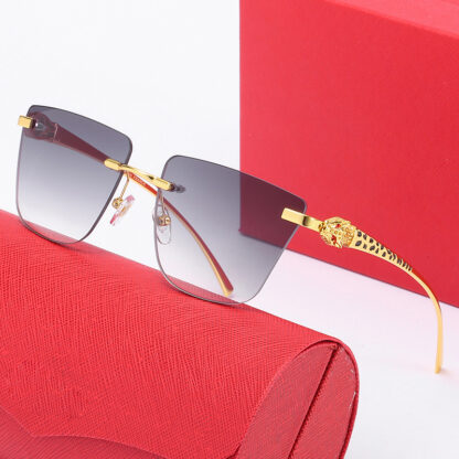 Купить Sunglasses Women Mens Designer Sunglasses With Box Fashion Luxury Brand Glasses Frameless Overszied Designers Big Leopard Gold Eyeglass UV400 Sunglass Eyewear