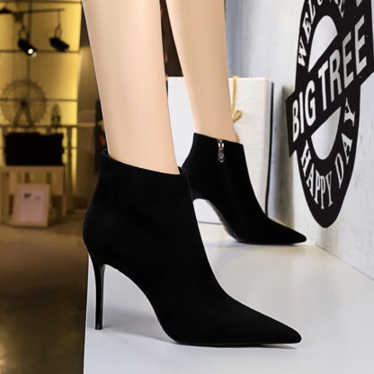 Купить New Arrival Women Ankle Boots Autumn Winter Warm Thin Heels Shoes Woman Pointed Toe Sexy Suede Leather Cross-tied Pumps