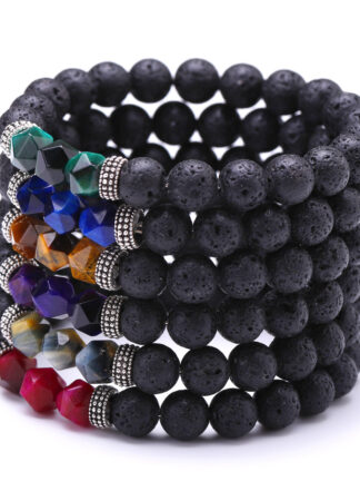 Купить Women Handmade Natural Stone Lava Bead Link Bracelet Colorful Energy Crystal Bracelets