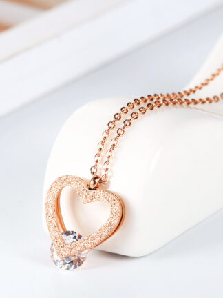 Купить New Trendy Luxury Handmade Womens Pendant Necklace Rose Gold Plated Stainless Steel Heart Necklaces