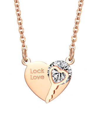 Купить High Quality Ladies Rose Gold Plated Stainless Steel Heart Lock Pendant Necklace