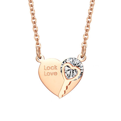 Купить High Quality Ladies Rose Gold Plated Stainless Steel Heart Lock Pendant Necklace