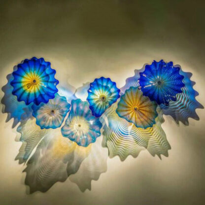 Купить Blue Colored Lamp Murano Plates Sconce Abstract Glass Flower Art Lamps Arts Decor Nordic Living Room Wall Decoration