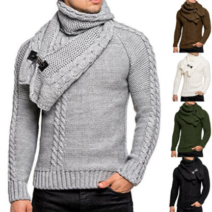 Купить White gray brown black army green sweater European American fashion men's collar slim pullover knitted sweaters men