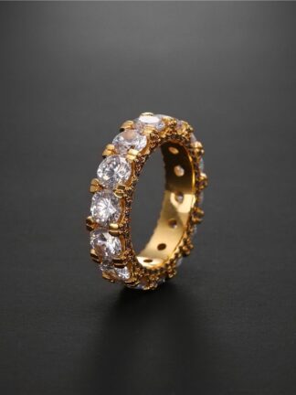 Купить Inlaid diamond ring With Side Stones Mens Hip Hop Iced Out Rings Jewelry New Fashion 18k Gold Plated Simulation